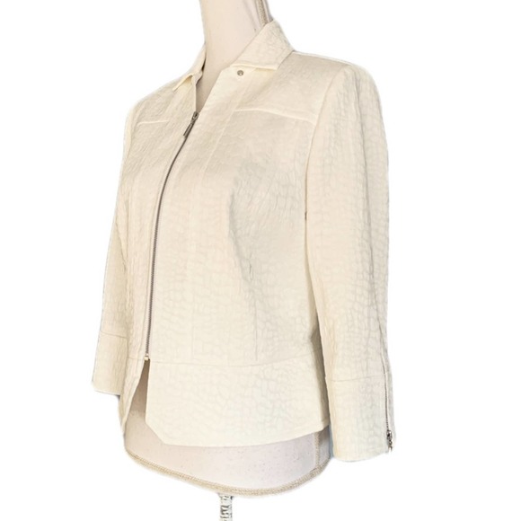 ETCETERA Ivory Animal Textured "Caspian" Zippered Moto Jacket size 8 NWT - Picture 1 of 14